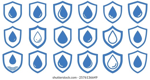 Waterproof Droplets Protection Shield Symbol Set Illustration On An Isolated Background