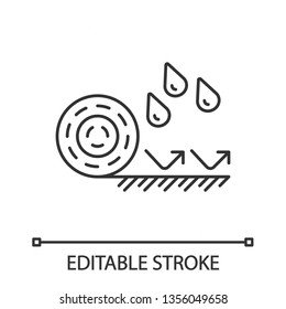Waterproof flooring linear icon. Water resistant surface, material. Hydrophobic technology. Waterproof barrier. Thin line illustration. Contour symbol. Vector isolated outline drawing. Editable stroke