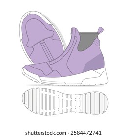 Waterproof high top sneakers vector design technical illustration by adobe illustrator.