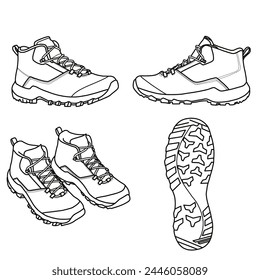 Waterproof hiking shoes vector icon. An editable vector design of hiking boots. Footwear is isolated on a white background.