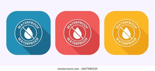 Waterproof icon design illustration, liquid proof protection, water resistant sign in shadow button design
