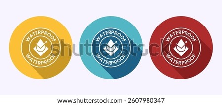 Waterproof icon design illustration, liquid proof protection, water resistant sign in shadow button design