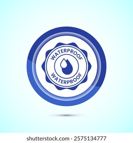 Waterproof icon design illustration, water resistant signs, liquid proof protection. Blue color button design