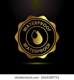 Waterproof icon design illustration, water resistant sign symbol in gold color style