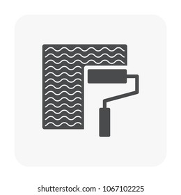 Waterproof icon or home water leak prevented icon to construction or installation waterproof material by primer paint and coating with bituminous waterproof membrane material. Vector icon design.