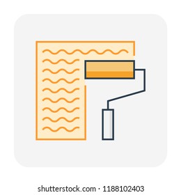 Waterproof icon or home water leak prevented icon to construction or installation waterproof material by primer paint and coating with bituminous waterproof membrane material. Vector icon design.