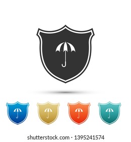 Waterproof icon isolated on white background. Shield and umbrella. Water protection sign. Water resistant symbol. Set icons in color icons. Vector Illustration