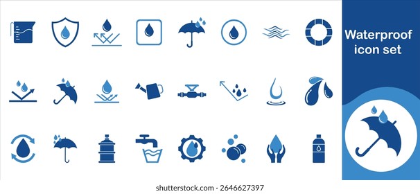 Waterproof icon set, clip art, reflection, cyberspace, property, weather, liquid, lightning, rain, package, textile, check, humidity, water, flood, value, badge and more