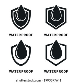 Waterproof icon. Set of shield with waterdrop. water protection icon. Illustration vector