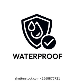 Waterproof icon set. Water resistant symbol. Water protection, liquid proof protection. Shield with water drop. Anti wetting material, surface protection. Waterproof logo, label, badge, line, vector.