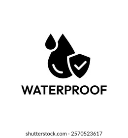 Waterproof icon set. Water resistant symbol. Water protection, liquid proof protection. Shield with water drop. Anti wetting material, surface protection. Waterproof logo, label, badge, line, vector.