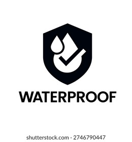 Waterproof icon set. Water resistant symbol. Water protection, liquid proof protection. Shield with water drop. Anti wetting material, surface protection. Waterproof logo, label, badge, line, vector.