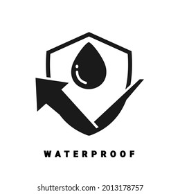 Waterproof icon. Shield with waterdrop and reflection. Water protection sign. Illustration vector