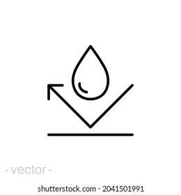 Waterproof icon. Simple outline style. Water repellent surface, corrosion, proof, chemical, hydrophobic, fabric, liquid drop. Vector illustration isolated on white background. Editable stroke EPS 10