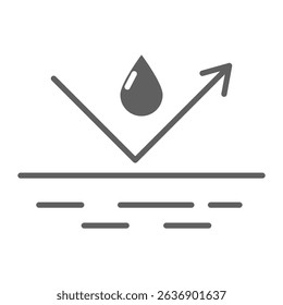 Waterproof icon water protection, surface protection from liquid. Line arrow and water drop. Weather protection symbol. Rainproof material. Simple resistant defense.