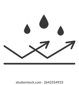 Waterproof icon water protection, surface protection from liquid. Line arrow and water drop. Weather protection symbol. Rainproof material. Simple resistant defence.