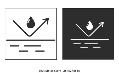 Waterproof icon water protection, surface protection from liquid. Line arrow and water drop. Weather protection symbol. Rainproof material. Simple resistant defence.