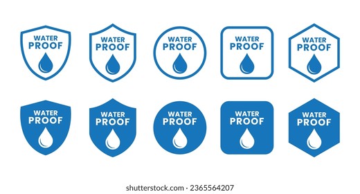 Waterproof icon. Water resistant icons for package. Water drop protection concept.