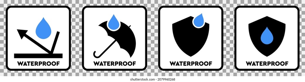 Waterproof Icons. Moisture resistant stickers. Vector isolated on transparent background