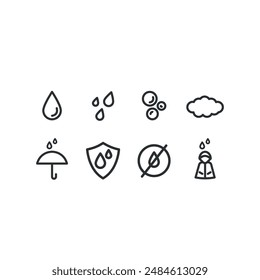 Waterproof icons rainproof illustrations water drops