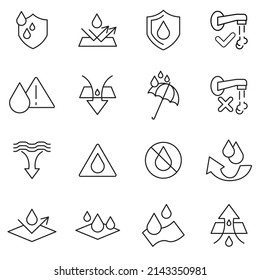 Waterproof icons set . Waterproof sign pack symbol vector elements for infographic web