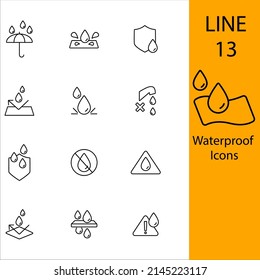Wasserdichte Symbole setzen. Wasserdichte Symbolvektorelemente für Infografik-Web