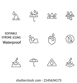 Waterproof icons set . Waterproof symbol vector elements for infographic web