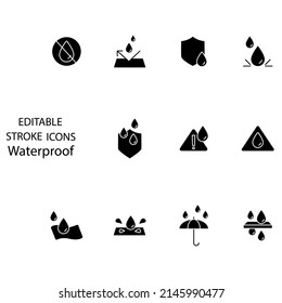 Waterproof icons set . Waterproof symbol vector elements for infographic web