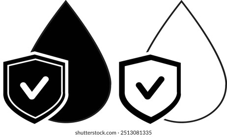 Waterproof icons set vector. water proof symbol illustration of water resistant signs water protection,waterproof label icon in black flat glyph, filled style isolated on transparent background