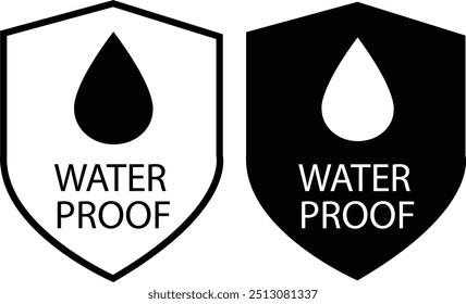 Waterproof icons set vector. water proof symbol illustration of water resistant signs water protection,waterproof label icon in black flat glyph, filled style isolated on transparent background