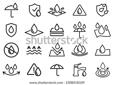 Waterproof icons set. water proof symbol illustration vector. of water resistant signs water protection in white background. editable file. Eps