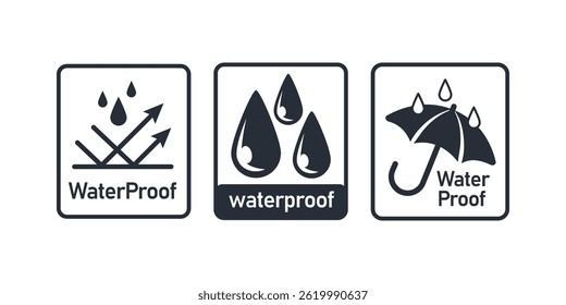 Waterproof Icons Showing Water Repellency and Umbrella Protection