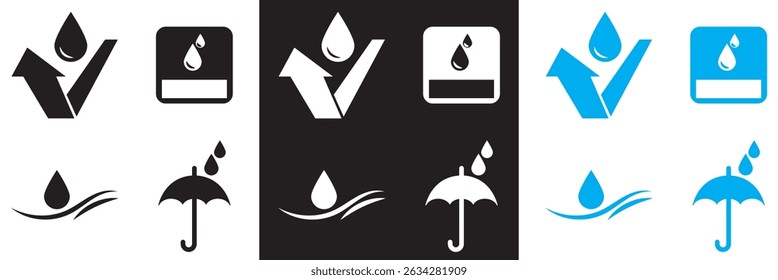 Waterproof icons. Water drop protection concept. Vector for websites, mobile interfaces, presentations, banner, visual branding etc. Vector illustration. EPS 10