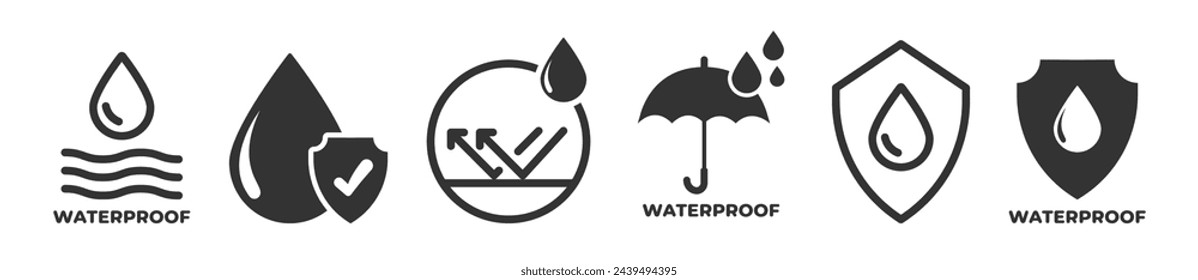 Iconos impermeables. A prueba de agua. Iconos resistentes al agua para el paquete. Ilustración vectorial.