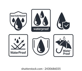 Waterproof icons. Water Proof sign. Water protection, liquid proof protection. Vector illustration