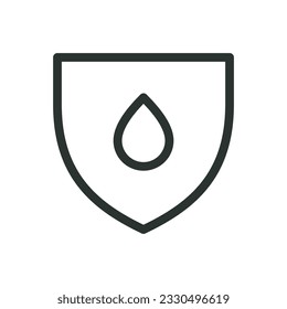 Waterproof isolated icon, shield with water drop line icon, aqua stop vector symbol with editable stroke