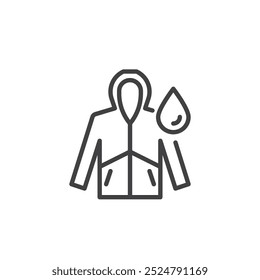 Wasserdichte Jacke Linie Symbol. lineares Design für mobiles Konzept und Webdesign. Jacke mit Regentropfenkontur, Vektorsymbol. Symbol, Logo-Abbildung. Vektorgrafiken