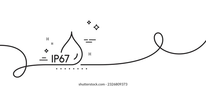 Waterproof line icon. Continuous one line with curl. Water resistant ip67 sign. Drop protection symbol. Waterproof single outline ribbon. Loop curve pattern. Vector