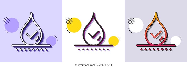 Waterproof line icon. Halftone dotted pattern. Gradient icon with grain shadow. Water resistant sign. Drop protection symbol. Line waterproof icon. Various designs. Vector