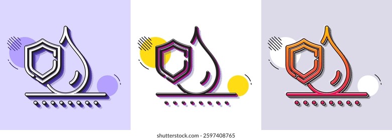 Waterproof line icon. Halftone dotted pattern. Gradient icon with grain shadow. Water resistant sign. Drop protection symbol. Line waterproof icon. Various designs. Vector