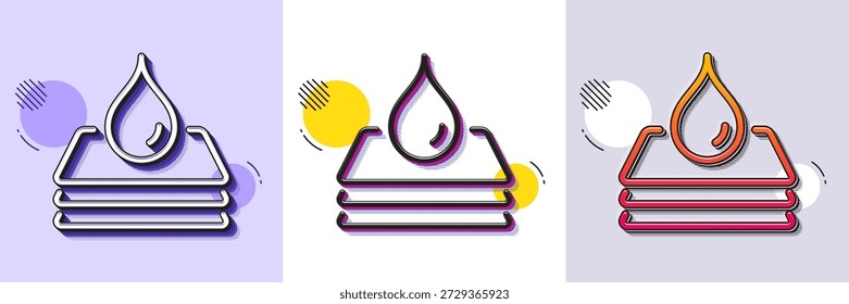 Icono de línea impermeable. Patrón punteado de semitono. Icono de degradado con sombra de grano. Signo resistente al agua. Símbolo de protección contra caídas. Icono de línea impermeable. Varios diseños. Vector