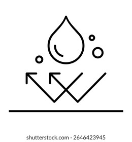 Icono de línea impermeable. Ilustración vectorial. Símbolo de material repelente al agua. Señal de superficie resistente al agua. Barrera de protección para ropa, calzado, electrónica, embalaje y materiales de construcción.