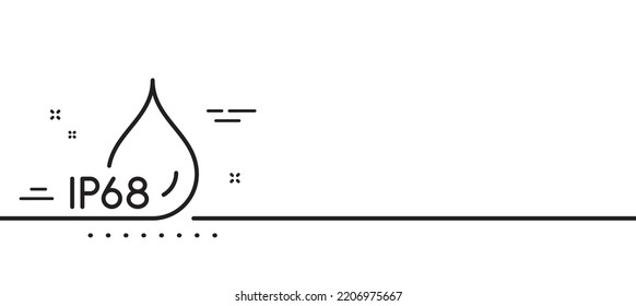Waterproof line icon. Water resistant ip68 sign. Drop protection symbol. Minimal line illustration background. Waterproof line icon pattern banner. White web template concept. Vector