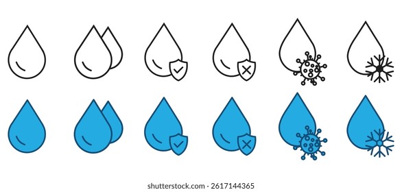 Waterproof line icon. Water resistant sign. Liquid drop protection symbol. Quality design element. 