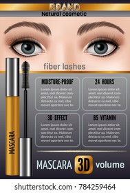 Waterproof mascara design picture for advertising use of company. Vector 3d illustration.