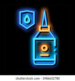 Waterproof Material Glue neon light sign vector. Glowing bright icon transparent symbol illustration