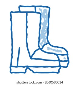 Waterproof Material Gumboots Shoes sketch icon vector. Hand drawn blue doodle line art isolated symbol illustration