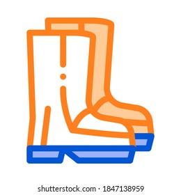 Waterproof Material Gumboots Shoes Vector Icon. Waterproof Material Felt Boots, Roller Painter Equipment, Industrial Use Linear Pictogram. Clothes, Moisture Absorbing Substance Illustration