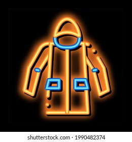 Chaqueta Material impermeable Anorak vector de señal de luz de neón. Icono brillante ilustración de símbolo transparente