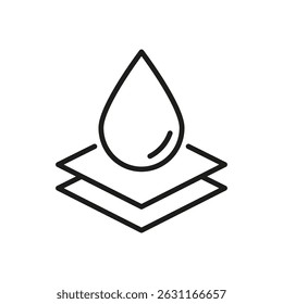 Waterproof Material Layer Icon. Water Resistance, Protection, And Durability Outline Symbol. Moisture Barrier Technology. Editable Stroke. Isolated Vector Illustration.